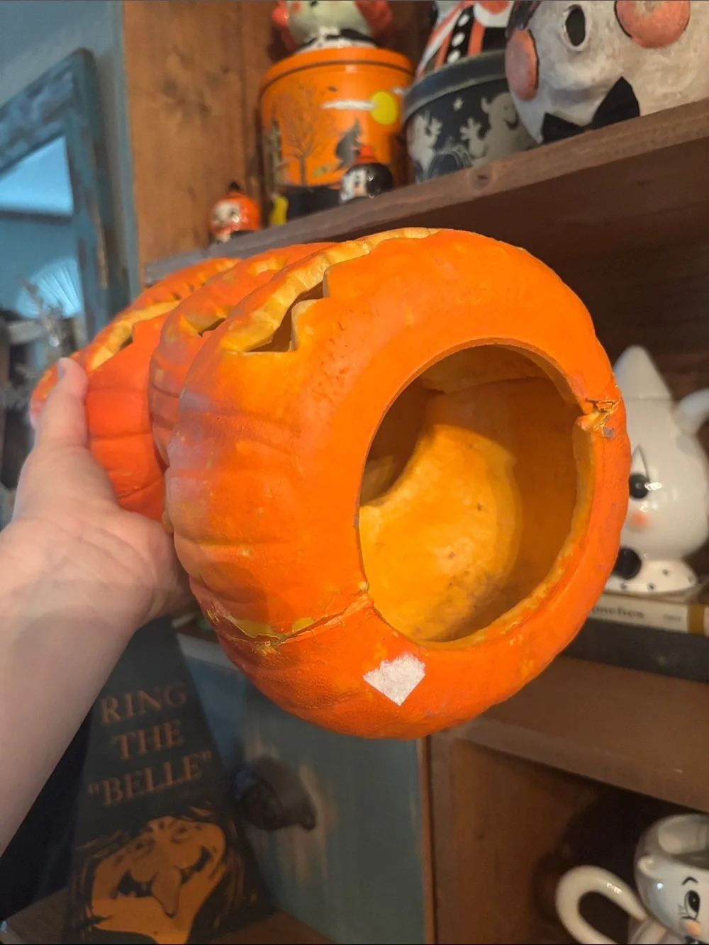 Trendmasters Lighted Foam Blow Mold Stacked Pumpkin Jack O'Lanterns 18”H 1990s